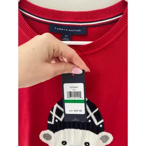 New Tommy Hilfiger Polar Bear Christmas Sweater Red Women's Large Holiday thumbnail 2