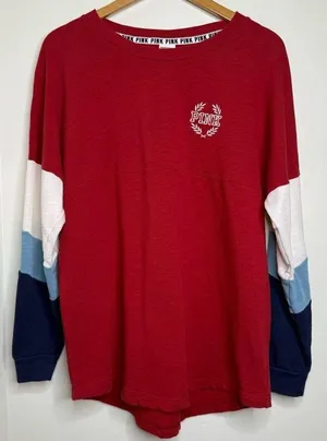 Pink Victoria’s Secret Long Sleeve Color Block Shirt Women’s Size Large thumbnail 1