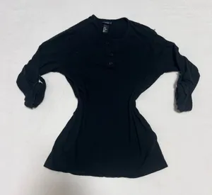 H&M Black Henley Roll-Sleeve Top thumbnail 1