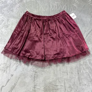 Altar'd State Burgundy Satin Tulle Hem Mini Skirt NWT Size Medium thumbnail 2
