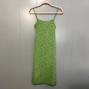 Zara Green Pink Jacquard Spaghetti Straps Straight Neck Fitted Midi Dress L thumbnail 3