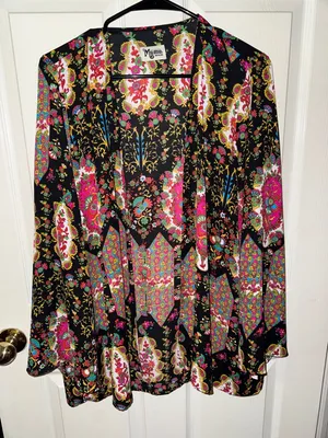 Show Me Your Mumu Floral Paisley Print Light Weight Cardigan Bell Sleeves Sz M thumbnail 4