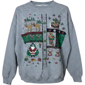 Vintage Tultex Ugly Christmas‎ Sweatshirt Gray XL Made in USA 90s thumbnail 1
