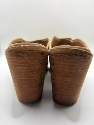 Anthropologie Blaire Suede Perforated Mules Size 10 Taupe Boho Western Block Heel thumbnail 7