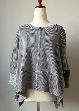 CAbi Black and White Striped Poncho Sweater Size Small Cotton Oversized Full Zip thumbnail 1