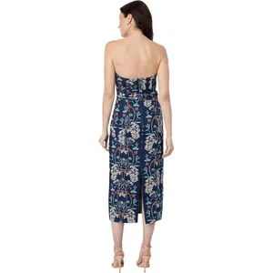 En Saison Opal Denim Floral Strapless Midi Dress Navy Blue Size Small NWT thumbnail 3