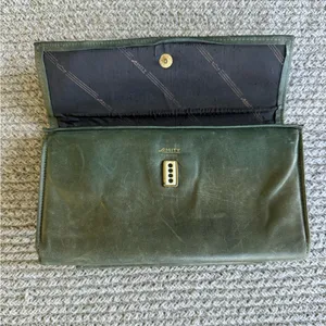 Vintage Amity Olive Green Leather Wallet Clutch Purse thumbnail 6