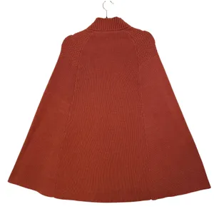 GILI M/L Cape Sweater Terracotta Orange Mock Neck Snap Button Poncho Fall‎ Cozy thumbnail 6