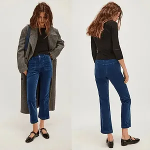 Free People High Time Velvet Kick Flare Crop Blue Pants Size 8 thumbnail 8