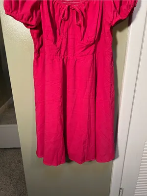 Women’s Size XXL Short Puff Sleeve Dress Bright Pink Sweetheart Neckline Smocked thumbnail 3