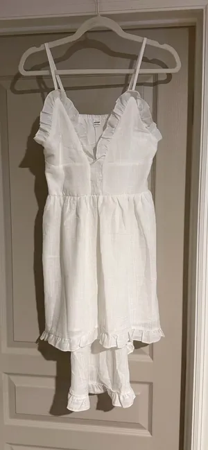White linen uneven dress thumbnail 1
