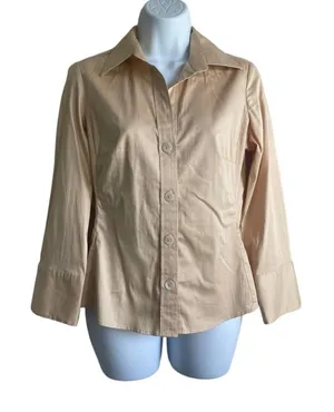 Banana Republic Top Women‎ S Gold Collar V-Neck Long Flared Sleeve Button Up thumbnail 1