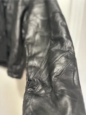 VTG 90s Giovanni Navarre SzL black leather patchwork Button cropped biker jacket Size L thumbnail 7
