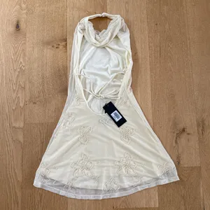 White Fox Mini Dress Beaded Sequins Cowl Neck Between The Lines Size XS Cream thumbnail 6