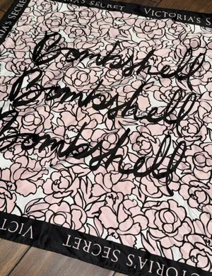 Victoria's Secret Pink and Black Floral Logo Bombshell Silk Scarf thumbnail 4