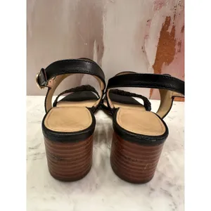 Talbots Mimi Woven‎ Black Leather Block Heel Slingback Sandals 6.5M thumbnail 6