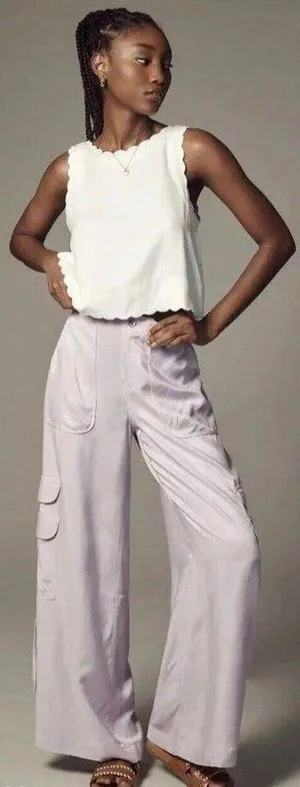 By Anthropologie Palazzo Utility Pants Cargo Wide Leg Lilac Purple Pull On Sz 10 thumbnail 1