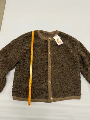 PrettyGarden Brown Sherpa Fleece Cardigan Gold Button Knit Trim Jacket Size L thumbnail 2