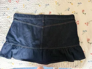 Abercrombie Mid Rise Drop-Waist Ruffle Denim Mini Skirt thumbnail 2