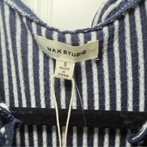 Max Studio Small Navy Jersey Smocked Waist Tiered Stripe‎ Dress Cottagecore thumbnail 9