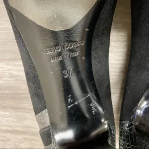 Gunmetal Black Suede Leather Platform Stiletto Pumps Italy 37 thumbnail 8