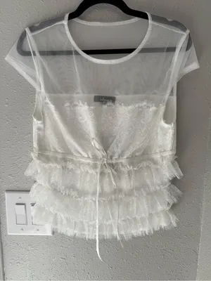 Lulu's White Sheer Lace Tiered Ruffle Peplum Top thumbnail 5