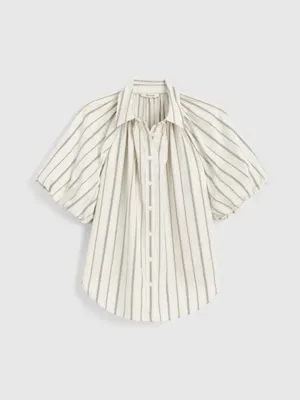 NWT Madewell Striped Puff Sleeve Button Front Blouse Medium Cotton Top thumbnail 4