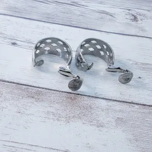 Vintage Clip On Earrings Silver Tone Cut Out Design Hoops with Pattern thumbnail 5