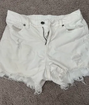 Aerie White Jean Shorts Elastic Waist thumbnail 1