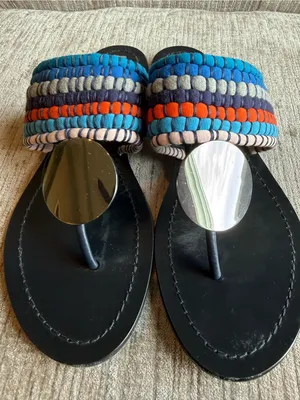 Tory Burch Women's Patos Sport Blue Silver Disk Thong Sandals Flip Flops thumbnail 4
