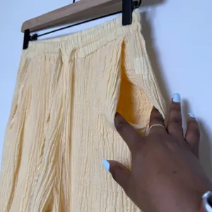 Monday‎ Women 100% Linen Pants P Yellow Wide Leg Gauze Summer Resort Vacation thumbnail 6