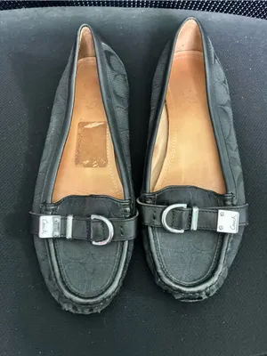 Coach Flores Signature Jacquard Loafers Black Canvas Buckle Flats A2160 Size 7.5 thumbnail 1