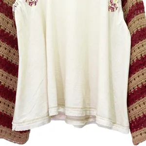 Free People Festival Ready Tee Crochet Sleeve Cream & Rust Knit Top Size Large thumbnail 7