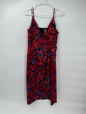 Worthington Red and Purple Floral Midi Dress thumbnail 2