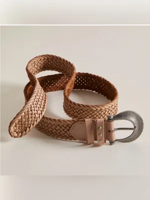 Free People We The Free Brix Belt Medium Large Oyster Braided Leather Western thumbnail 5