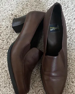 Vintage Brown Leather Loafers Whats What Block Heel Slip On‎ Pumps Size 8 Womens thumbnail 1