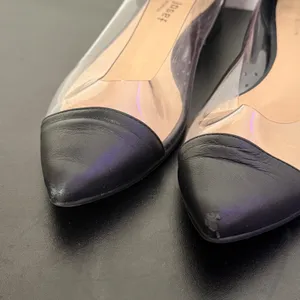 Jon Josef Clear Ballet Flats Black Leather Pointed Cap Toe Womens 7 Casual thumbnail 2
