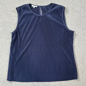Pleione Blue Pleated Sleeveless Blouse Women's XL Round Neck Tank Top thumbnail 1