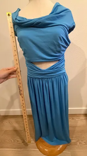 Alberta Ferretti Blue Jersey Cowl Neck Cutout Ruched Maxi Dress Sleeveless thumbnail 1