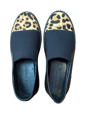 Lori Goldstein Women Black Leopard Print Platform Slip‎ On Loafer Shoes thumbnail 1