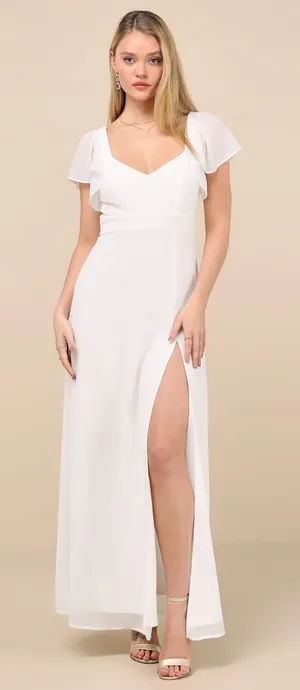 Lulus Simply Delightful White Tie Back Flutter Sleeve Maxi Dress Chiffon XL NWT thumbnail 1