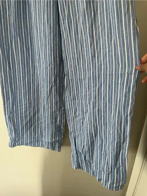 A New Day Blue White Striped Linen Blend Wide Leg Pants Medium Coastal Euro Summer Beachy thumbnail 3