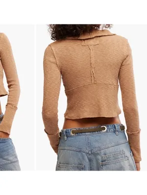 Free People We The Free Indie Cotton Midnight Half Zip Cropped Sweater size xs thumbnail 3