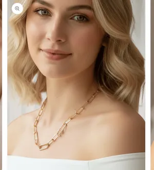 Zirconia Gold Paperclip Necklace & Bracelet Set thumbnail 2
