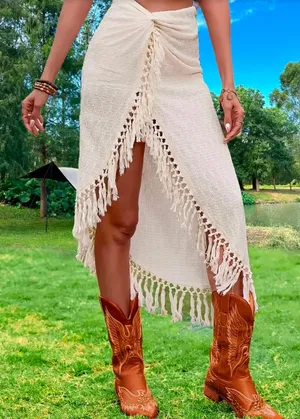 Boho Twist Skirt With Tassels Ivory M thumbnail 1