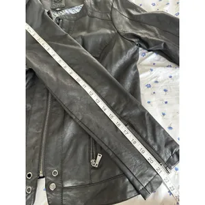 Odyn Women's Black Vegan Leather Moto Jacket. Quilted. Metal Accents. Zipper thumbnail 5