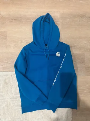 Blue Carhartt Hoodie Women’s Relaxed Fit Full-Zip Workwear Logo M thumbnail 3