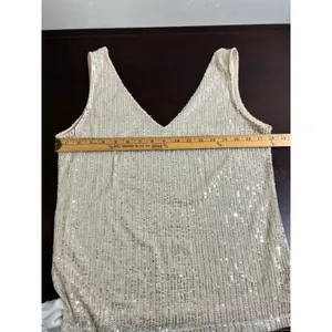 Champagne Gold Sequin V-Neck Tank Top Size Medium NWT Holiday Glam thumbnail 7