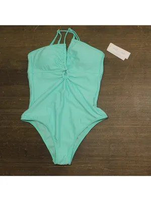 NWT Salt + Cove Double Keyhole One-Piece Swimsuit 807149 Aqua Blue Green M thumbnail 2