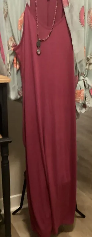 Women's Sleeveless Maxi Dress in Berry w/ kimono and necklace set thumbnail 1